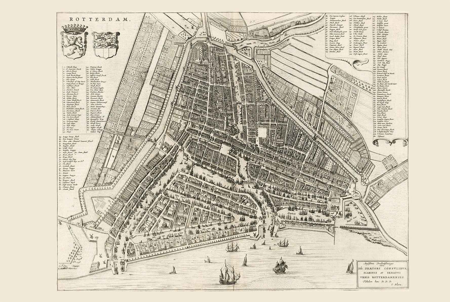 1652 Rotterdam Map Poster - Detailed Bird’s-Eye City Plan with Streets and Waterways - Strategy Maps